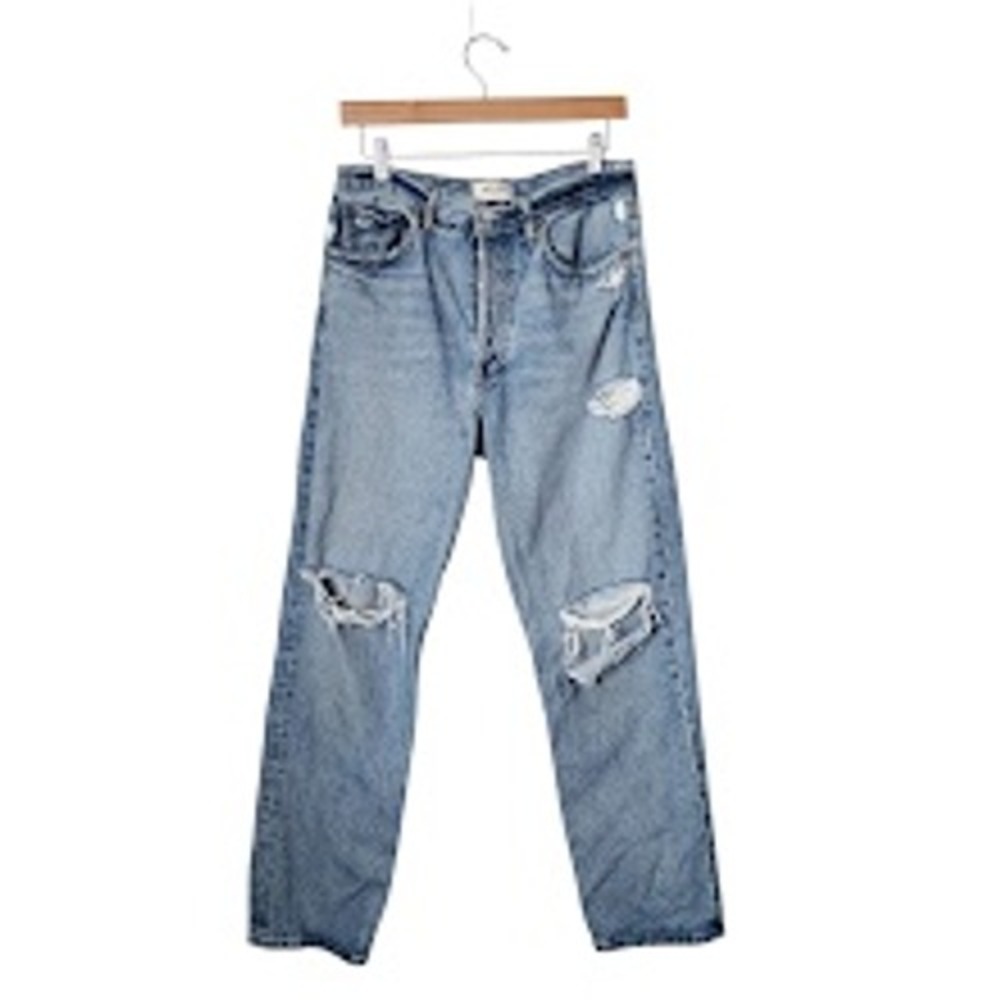 AGOLDE x REVOLVE 90's Mid Rise Loose Fit light wash ripped knee size 27